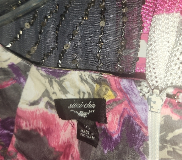 Suzi Chin Pink and Purple Floral Midi Dress - Picture 3 of 3